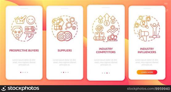 Co-creation contributors onboarding mobile app page screen with concepts. Competitors, suppliers walkthrough 4 steps graphic instructions. UI vector template with RGB color illustrations. Co-creation contributors onboarding mobile app page screen with concepts