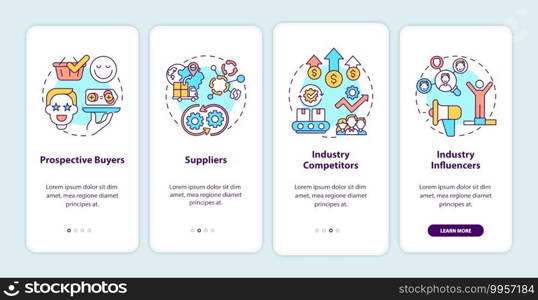 Co-creation participants onboarding mobile app page screen with concepts. Prospective buyers, suppliers walkthrough 4 steps graphic instructions. UI vector template with RGB color illustrations. Co-creation participants onboarding mobile app page screen with concepts