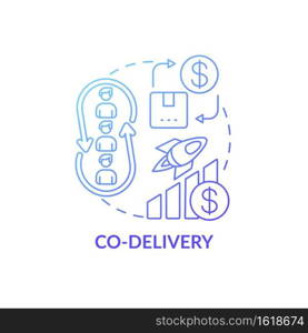 Co-delivery concept icon. Co-production element idea thin line illustration. Outcomes improvement with collective effort. Realizing innovative solutions. Vector isolated outline RGB color drawing. Co-delivery concept icon