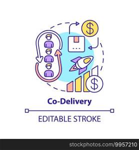 Co-delivery concept icon. Co-production element idea thin line illustration. Bringing product from concept through market release. Vector isolated outline RGB color drawing. Editable stroke. Co-delivery concept icon