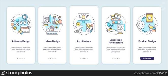 Co-design application fields onboarding mobile app page screen with concepts. Software, urban design walkthrough 5 steps graphic instructions. UI vector template with RGB color illustrations. Co-design application fields onboarding mobile app page screen with concepts
