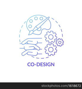 Co-design concept icon. Co-production element idea thin line illustration. Design development process. Multi-staged UX process. Sharing ideas and concepts. Vector isolated outline RGB color drawing. Co-design concept icon