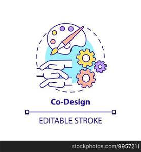 Co-design concept icon. Co-production element idea thin line illustration. Design development process. Bringing together different ideas. Vector isolated outline RGB color drawing. Editable stroke. Co-design concept icon