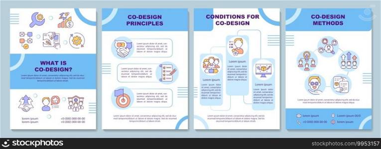Co design methods brochure template. Flyer, booklet, leaflet print, cover design with linear icons. European cooperation project. Vector layouts for magazines, annual reports, advertising posters. Co design methods brochure template