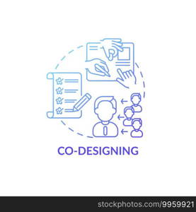 Co-designing concept icon. Co creation type idea thin line illustration. Design developing process with stakeholders. Increasing user direct involvement. Vector isolated outline RGB color drawing. Co-designing concept icon