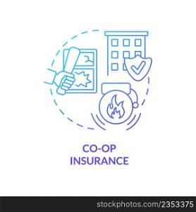Co-Op insurance blue gradient concept icon. Coverage service. Type of property financial protection abstract idea thin line illustration. Isolated outline drawing. Myriad Pro-Bold font used. Co-Op insurance blue gradient concept icon