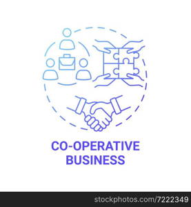 Co operative business blue gradient concept icon. Social entrepreneurship type abstract idea thin line illustration. Co ops members own and run company. Vector isolated outline color drawing. Co operative business blue gradient concept icon