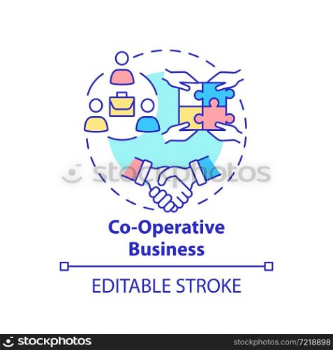 Co operative business concept icon. Social entrepreneurship type abstract idea thin line illustration. Co ops members own and run company. Vector isolated outline color drawing. Editable stroke. Co operative business concept icon