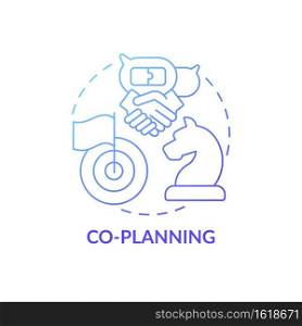 Co-planning concept icon. Co-production element idea thin line illustration. Working together. Ideas generation. Strategy making, discussions, cooperation. Vector isolated outline RGB color drawing. Co-planning concept icon