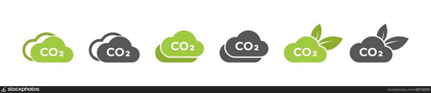 CO2 clouds. Co2 emissions. Zero emissions icon set.