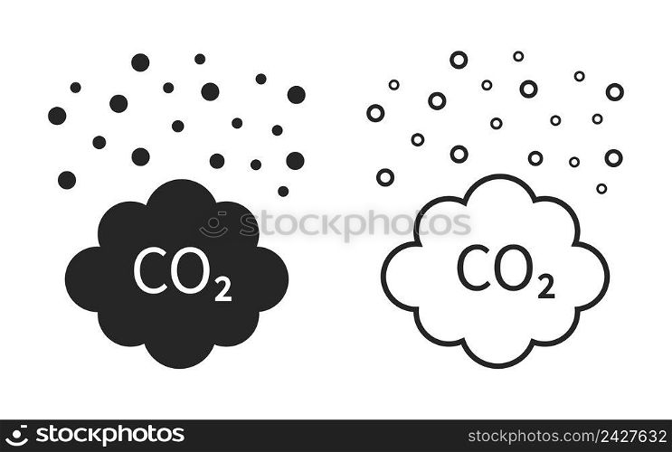 Co2. Co2 pollution cloud. Carbon cloud. Emission of gas in air. Emission exhaust, smog in environment. Reduce c02 from factory, car and plant. Symbol of greenhouse, smoke and fumes. Vector.