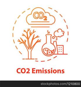 CO2 emission concept icon. Facility and factory production. Chemical pollution. Facility and factory. Overconsumption idea thin line illustration. Vector isolated outline RGB color drawing