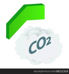 Co2 emission icon isometric vector. Co2 cloud and green up arrow icon. Environmental pollution, greenhouse gas emission, climate change. Co2 emission icon isometric vector. Co2 cloud and green up arrow icon