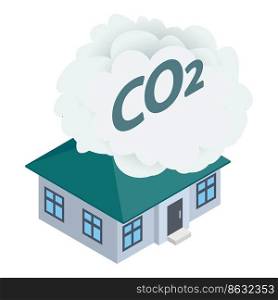 Co2 emission icon isometric vector. Co2 cloud over residential building icon. Environmental pollution, greenhouse gas emission, climate change. Co2 emission icon isometric vector. Co2 cloud over residential building icon