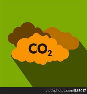 CO2 sign and cloud icon in flat style on a green background. CO2 sign and cloud icon, flat style