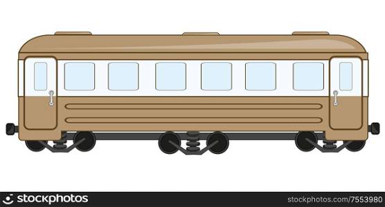 Coach of the train on white background is insulated. Vector illustration of the coach of the passenger train