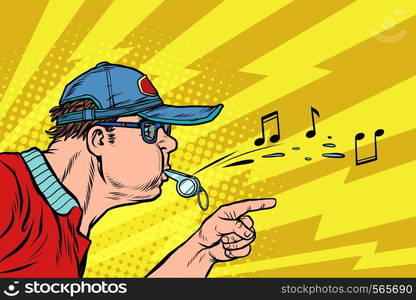 coach or referee whistles. Pop art retro vector illustration kitsch vintage. coach or referee whistles