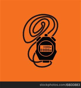 Coach stopwatch icon. Orange background with black. Vector illustration.