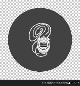 Coach stopwatch icon. Subtract stencil design on tranparency grid. Vector illustration.