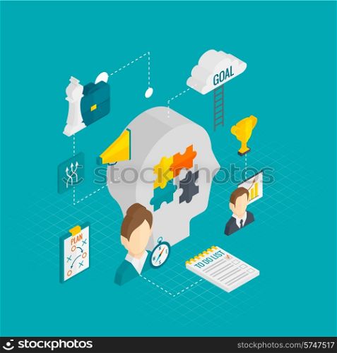 Coaching business concept with training and motivation isometric decorative icons vector illustration