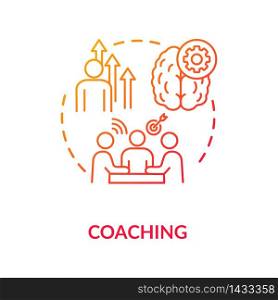 Coaching concept icon. Teaching, mentorship, teamwork idea thin line illustration. Group coworking skills development, team building. Vector isolated outline RGB color drawing. Coaching concept icon