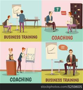Coaching Concept Icons Set. Coaching concept icons set with business training symbols flat isolated vector illustration