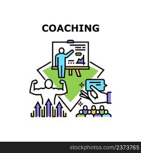 Coaching Consulting Vector Icon Concept. Coaching Consulting And Explaining Goal Achievement And Motivation Colleagues, Presentation In Meeting Room. Audience Coach Color Illustration. Coaching Consulting Vector Concept Illustration