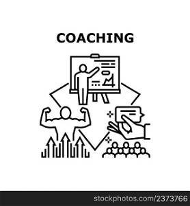 Coaching Consulting Vector Icon Concept. Coaching Consulting And Explaining Goal Achievement And Motivation Colleagues, Presentation In Meeting Room. Audience Coach Black Illustration. Coaching Consulting Vector Concept Illustration