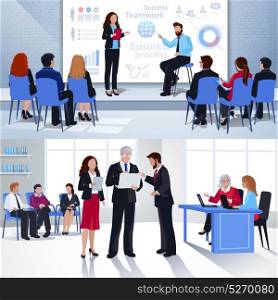 Coaching Horizontal Flat Banners. Coaching horizontal flat banners with corporate business training and mentoring at university isolated vector illustration