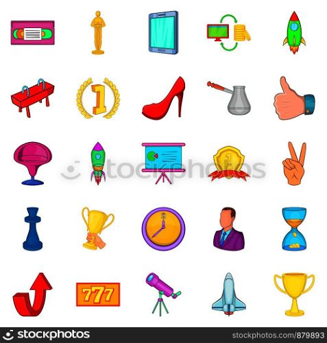 Coaching icons set. Cartoon set of 25 coaching vector icons for web isolated on white background. Coaching icons set, cartoon style