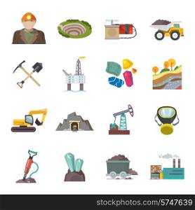 Coal diamond gold mining icons flat set isolated vector illustration