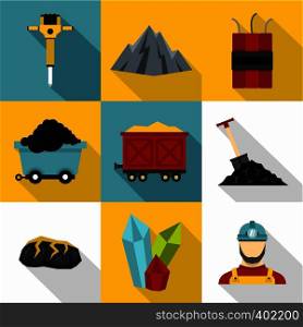 Coal icons set. Flat illustration of 9 coal vector icons for web. Coal icons set, flat style