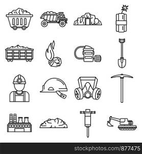 Coal industry factory icons set. Outline set of coal industry factory vector icons for web design isolated on white background. Coal industry factory icons set, outline style