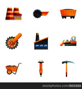 Coal industry icon set. Cartoon set of 9 coal industry vector icons for web design isolated on white background. Coal industry icon set, cartoon style
