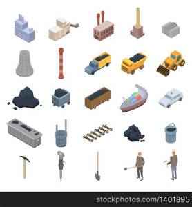 Coal industry icons set. Isometric set of coal industry vector icons for web design isolated on white background. Coal industry icons set, isometric style