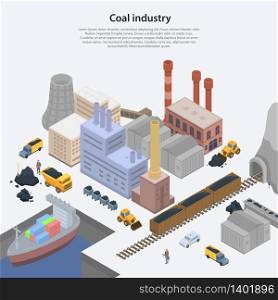 Coal industry plant concept background. Isometric illustration of coal industry plant vector concept background for web design. Coal industry plant concept background, isometric style