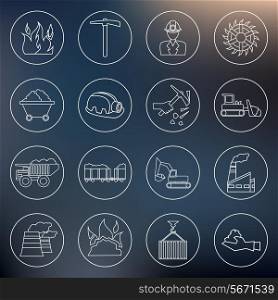 Coal machinery factory mining machinery outline icons set isolated vector illustration
