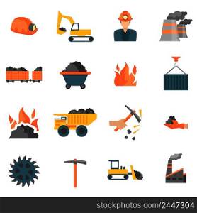 Coal mining factory industry icons set isolated vector illustration