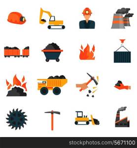 Coal mining factory industry icons set isolated vector illustration