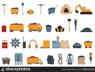 Coal mining icons set cartoon vector. Industry mine. Factory shaft. Coal mining icons set cartoon vector. Industry mine