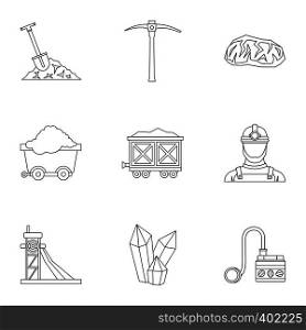 Coal mining icons set. Outline illustration of 9 coal mining vector icons for web. Coal mining icons set, outline style
