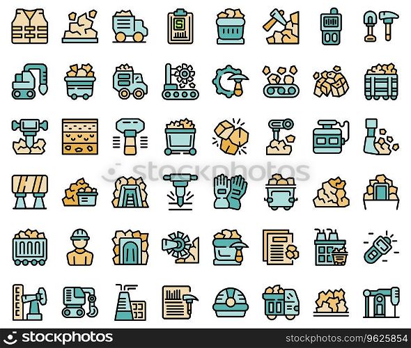 Coal mining icons set outline vector. Industry mine. Factory plant thin line color flat on white. Coal mining icons set vector flat