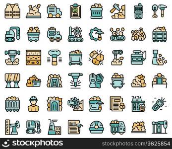 Coal mining icons set outline vector. Industry mine. Factory plant thin line color flat on white. Coal mining icons set vector flat