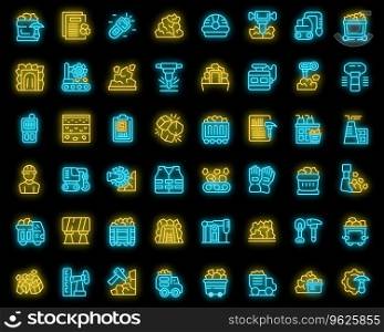 Coal mining icons set outline vector. Industry mine. Factory plant neon color on black. Coal mining icons set vector neon