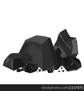 Coal pile, energy industrial material isolated on white background in cartoon style in black and grey colors. Carbon, resource with texture and structure. Game element. Vector illustration