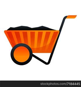 Coal wheelbarrow icon. Cartoon of coal wheelbarrow vector icon for web design isolated on white background. Coal wheelbarrow icon, cartoon style