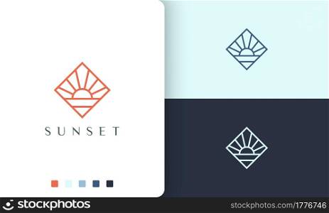 coast or ocean logo with simple and modern sunset shape