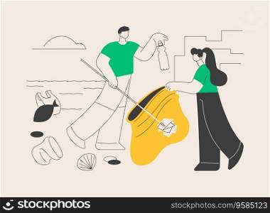 Coastal pollution abstract concept vector illustration. Marine and coastal pollution, plastic ocean, beach area clean up, sea water contamination, toxic waste management abstract metaphor.. Coastal pollution abstract concept vector illustration.