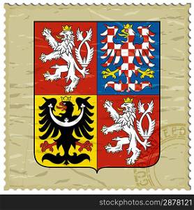 Coat of arms of Czech Republic on the old postage stamp