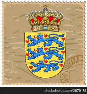 Coat of arms of Denmark on the old postage stamp